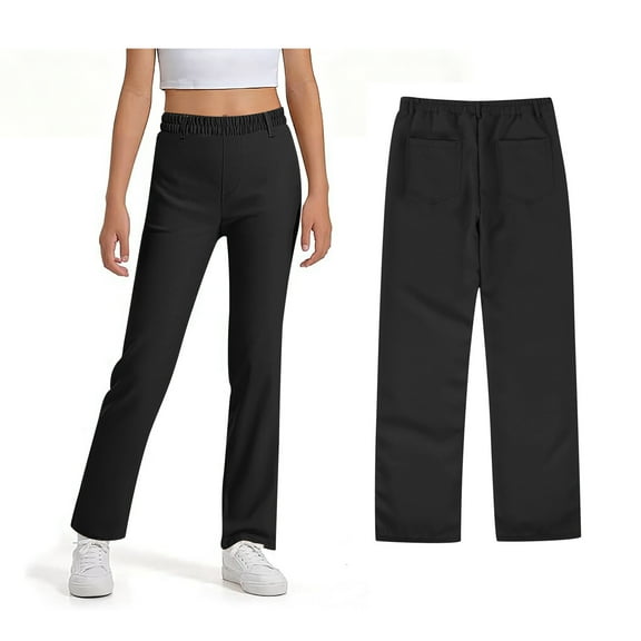 Girls Uniform Pants Skinny Fit Stretch Pants with Pockets Straight Pants Black Pants for Girls Uniform Back To School Clothes Teen Girls Outfits Size 14-15 Years