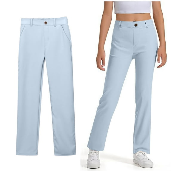 Girls Uniform Pants Skinny Fit Stretch Pants with Pockets Straight Pants Light Blue Uniform Pants Back to School Clothes Teen Girls Clothes Size 11-12 Years