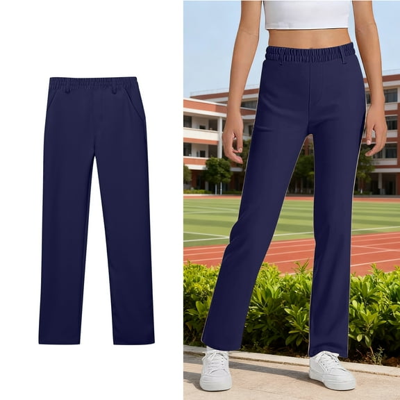 Girls Uniform Pants Skinny Fit Stretch Pants with Pockets Straight Pants Navy Blue Uniform Pants Back to School Outfits for Girls Kids Clothes for Girls 7-8 Years