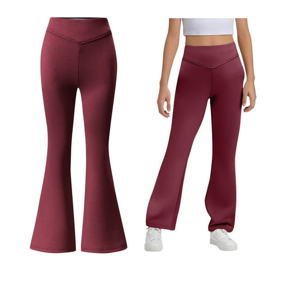 Girls Uniform Pants Skinny Fit Stretch Pants with Pockets Flare Leg Pants Wine Pants Back To School Outfits for Teen Girls Clothes Size 11-12 Years