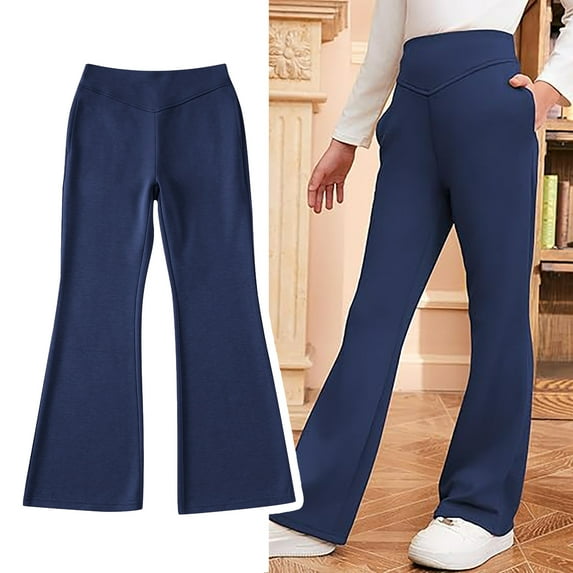 Girls Uniform Pants Skinny Pants Kids Dress Pants with Pockets Flare Leg Pants Girls Navy Blue Uniform Pants Back to School Clothes for Teen Girls Kids Girls Outfits Size 7-8 Years
