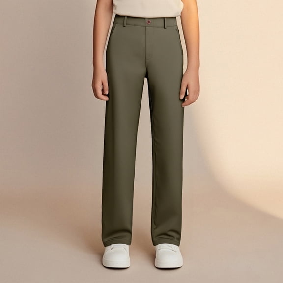 Girls Uniform Pants Skinny Pants Kids Dress Pants with Pockets Straight Pants Girls Army Green Pants Back To School Clothes Teen Clothes for Girls 13-14 Years
