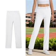 XINXIAOO Girls Uniform Pants Skinny Pants Kids Dress Pants with Pockets Straight Pants Girls White Uniform Pants Back to School Outfits for Teen Girls Kids Preppy Clothes for Girls 5-6 Years