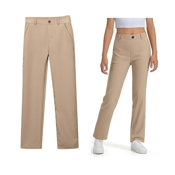 Girls Uniform Pants Skinny Pants Kids Dress Pants with Pockets Straight Pants Khaki Pants for Girls Uniform Back To School Clothes Teen Preppy Clothes for Girls 13-14 Years