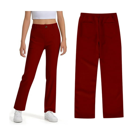 Girls Uniform Pants Skinny Pants Kids Dress Pants with Pockets Straight Pants Uniform Pants Back To School Clothes Teen Preppy Clothes for Girls 15-16 Years