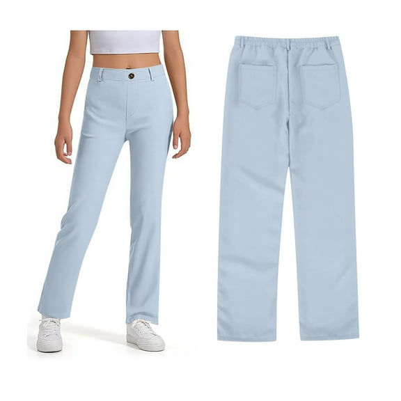 Girls Uniform Pants Skinny Pants Stretch Pants with Pockets Straight Pants Blue Uniform Pants Back To School Outfits for Teen Girls Teen Tween Girl Clothing 13-14 Years