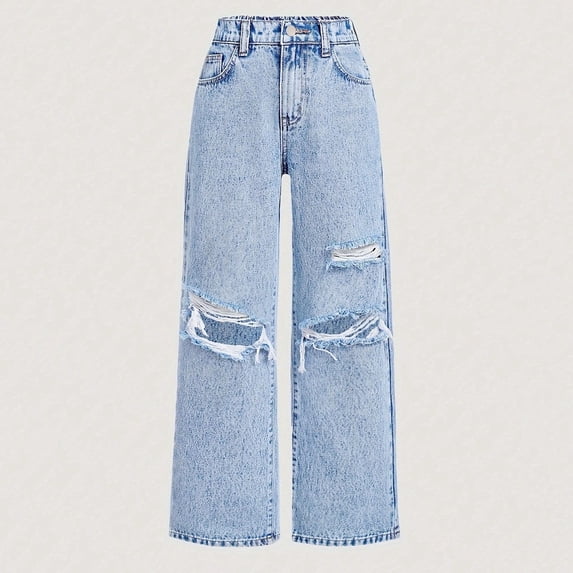 Girls Uniform Pants Stretchy Bow Jeans for Girls Cute Baggy Jeans Wide Leg Denim Pants High Waisted Trousers Kids Y2k Streetwear with Pockets 6-14Y