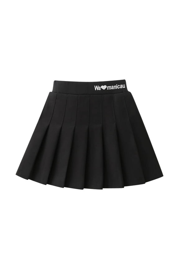Girls' Uniform Pleated Skort, Kids Adjustable Waist Pleated Cute Mini Skirt Built in Shorts Skirts for Baby Girls Black 5Y