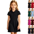 thumbnail image 1 of Girls Uniform Polo Dress Toddler Button Callor Short Sleeve Solid Tennis Dress A-Line Athletic Dresses for Kids,Black,150, 1 of 10