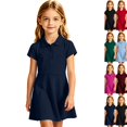 thumbnail image 1 of Girls Uniform Polo Dress Toddler Button Callor Short Sleeve Solid Tennis Dress A-Line Athletic Dresses for Kids,Navy,150, 1 of 10