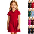 thumbnail image 1 of Girls Uniform Polo Dress Toddler Button Callor Short Sleeve Solid Tennis Dress A-Line Athletic Dresses for Kids,Red,120, 1 of 10