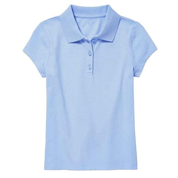 Girls Uniform Short Sleeve Polo T-Shirt, Light Blue - Small - Pack of 24