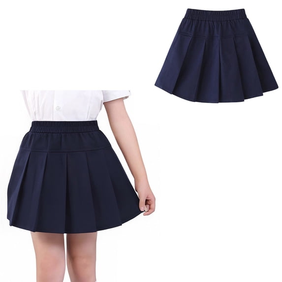 Girls' Uniform Skirt Adjustable Waist Pleated Skort with Built-in Shorts Back To School Outfits for Girls Uniform Skort 5-6 Years