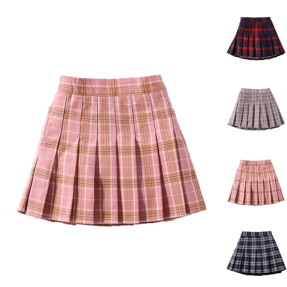 Girls Uniform Skirt Elastic Waist Pleated Mini Skirt Back to School Outfits Plaid Uniform Skirt Size 1-10 Years