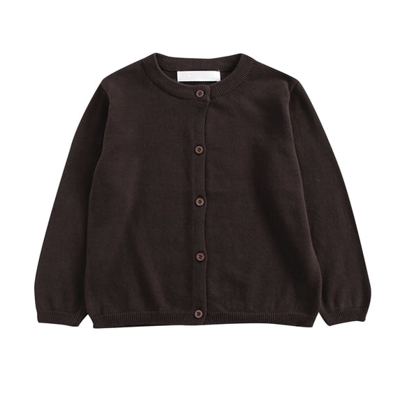 Girls Uniform Slim Fit Crewneck Cardigan Sweater Coffee 3