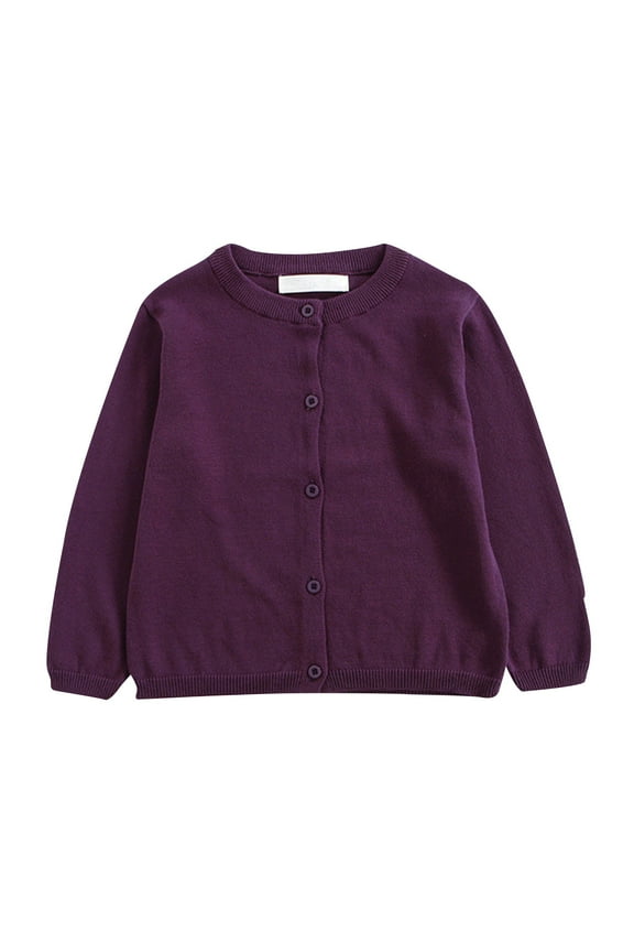 Girls Uniform Slim Fit Crewneck Cardigan Sweater Dark Purple 3