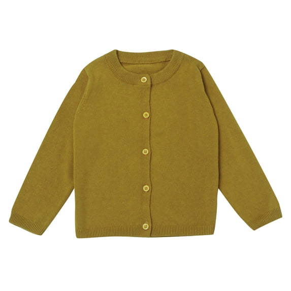 Girls Uniform Slim Fit Crewneck Cardigan Sweater Gold 7