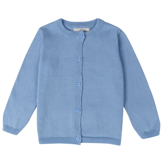 Girls Uniform Slim Fit Crewneck Cardigan Sweater Sky Blue 5