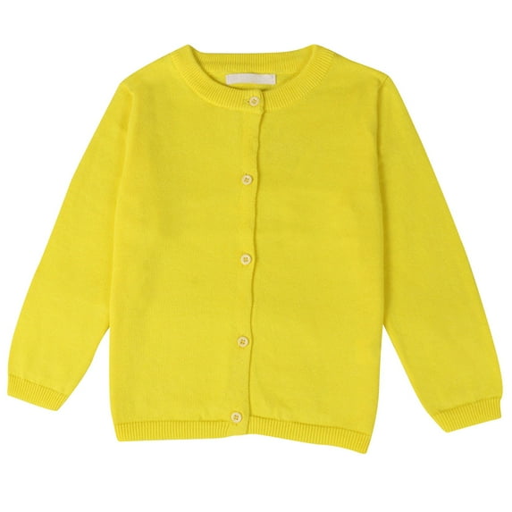 Girls Uniform Slim Fit Crewneck Cardigan Sweater Yellow 5
