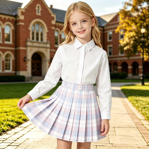 Girls Uniforms Plaid Pleated Mini Skirt Elastic High Waist Tennis Skirts for Daily Wearing (Pink 11-12 Years)