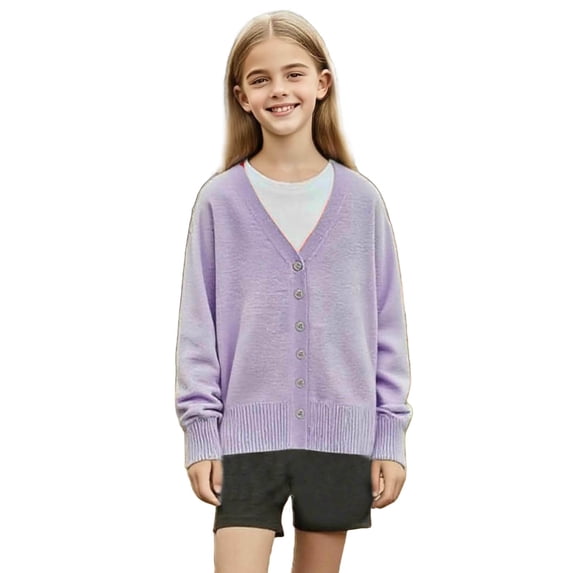 Girls V-Neck Cardigans Sweater Long Sleeve Button Soild Knit Sweaters Soft Casual Loose Knitted Outerwear
