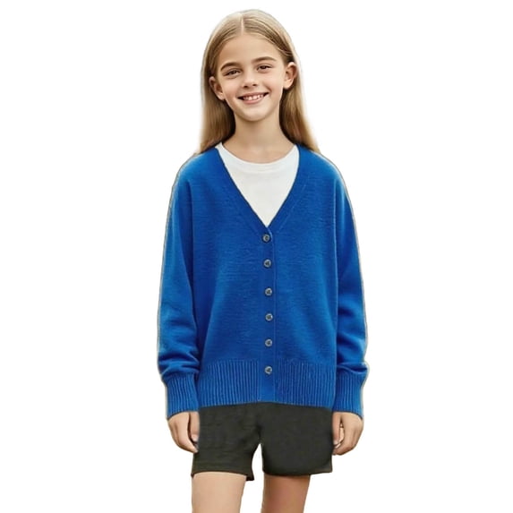 Girls V-Neck Cardigans Sweater Long Sleeve Button Soild Knit Sweaters Soft Casual Loose Knitted Outerwear