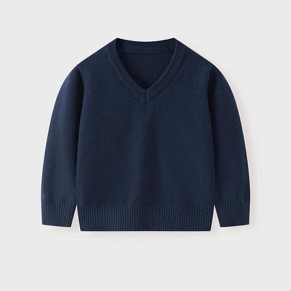 Girls V-Neck Knit Sweater Navy - School Uniform Pullover for Kids, Long Sleeve Soft Top,Size 5-6 T