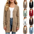thumbnail image 1 of Girls V Neck Vertical Rib Knit Long Cardigan, Button Front Long Sleeve Sweater Coat with Pockets, Soft Stretchy Outerwear White 170(170), 1 of 5