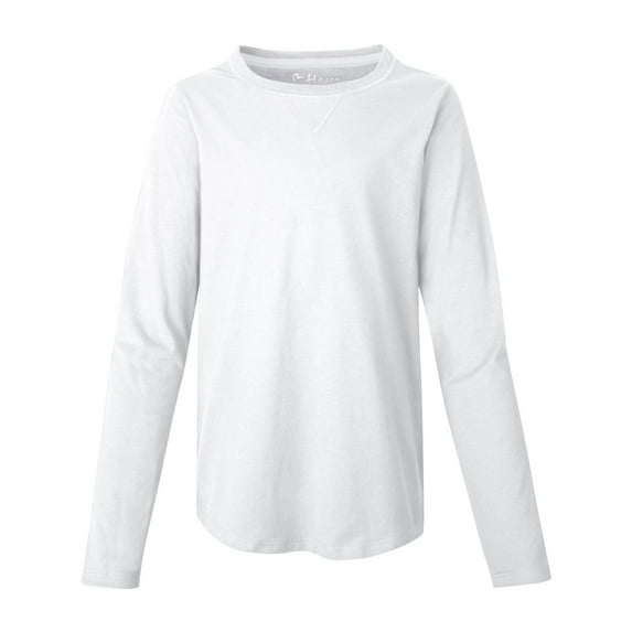 Girls` V-Notch Shirttail Long-Sleeve Crewneck T-Shirt
