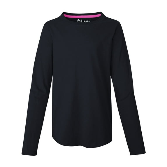 Girls' V-Notch Shirttail Long-Sleeve Crewneck T-Shirt