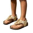 thumbnail image 1 of Girls Vacation Flower Flat Sandals Thong Sandals With Adjustable Strap Kids Summer Footwear 4-13 Years, 1 of 8