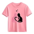 thumbnail image 1 of Girls Valentine Cat Heart Tee Pink Kids T-Shirt Soft Cotton Short Sleeve Top Cute Graphic Crewneck Animal Shirt,Size 4 T, 1 of 9