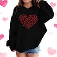 thumbnail image 1 of Girls Valentine Heart Print Hoodie Kids Cute Oversized Pullover with Pocket 3-4 5-6 7-8 9-10 11-12 13-14 Years Black,Size 13-14 T, 1 of 5