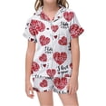 thumbnail image 1 of Girls Valentine Pajamas Heart Print Short Sleeve Shirts and Shorts Nightwear Set Button Down Pjs Set Casual Home Pajamas Set 2 Piece Summer Loungewear Nightwear Outfits 12-13 Years, 1 of 5