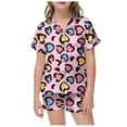 thumbnail image 1 of Girls Valentine Pajamas Size 8 Satin Button-Down Short Sleeve & Short Pants Outfit Comfortable Cute Printed Girls' Sleepwear 2 Piece Summer Loungewear 10-11 Years, 1 of 4