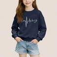 thumbnail image 1 of Girls Valentine Shirt Navy Long Sleeve Crewneck | Kids Valentine Sweatshirt with Heart Print | Kids to Youth Valentine's Day Top & Gift,Size 7-8 T, 1 of 6