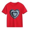 thumbnail image 1 of Girls Valentine Shirt Red Kids T-Shirt with Heart Denim Appliqué Short Sleeve Cotton Top for Valentine's Day,Size 5 T, 1 of 9