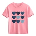 thumbnail image 1 of Girls Valentine T-Shirt | Kids Cotton Short Sleeve Top with Denim Heart Print | Casual Pink Tee for Ages 4-10,Size 4 T, 1 of 9