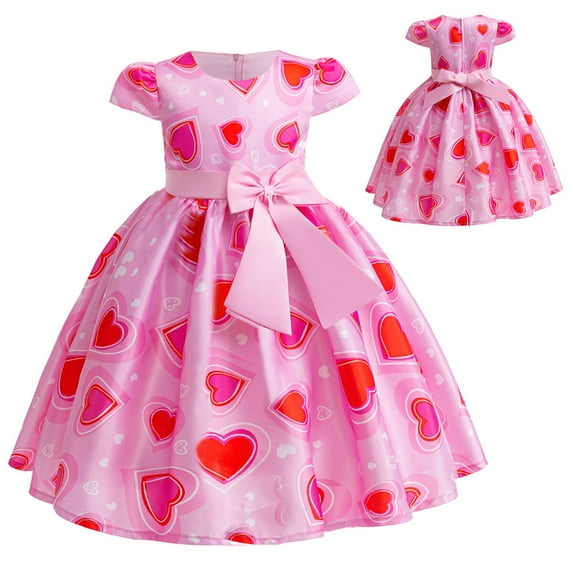 Girls Valentine's Day Costume Love and Heart Short Sleeve Dress,3-9