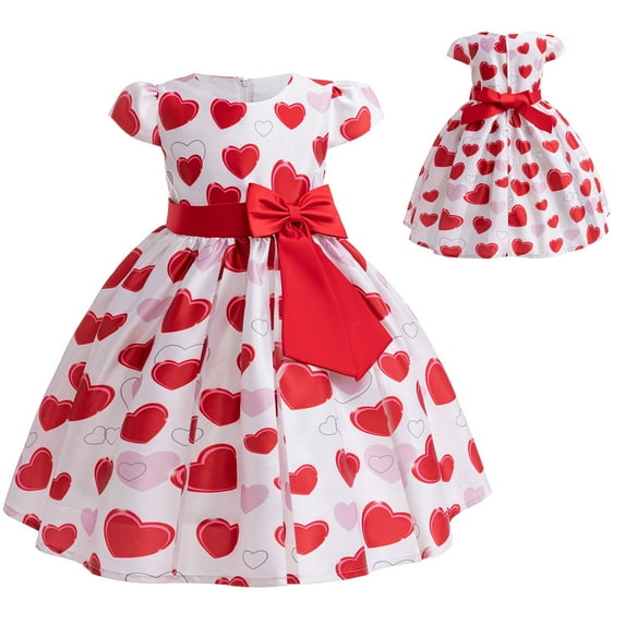 Girls Valentine's Day Costume Love and Heart Short Sleeve Dress,3-9