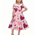 thumbnail image 1 of Girls' Valentine's Day Dress Printed Peter Pan Collar Retro Dress Short Sleeve Cute Dance Dress for Romantic Celebrations (5-14 Years), 1 of 6