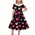 thumbnail image 1 of Girls' Valentine's Day Dress Printed Peter Pan Collar Retro Dress Short Sleeve Cute Dance Dress for Romantic Celebrations (5-14 Years), 1 of 6