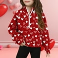 thumbnail image 1 of Girls' Valentine's Day Half Zip Pullover Sweatshirt, Red Heart Print with Thumbhole Cuffs & Kangaroo Pocket, Soft Stretchy Kids Top for Tweens,Size 11 T, 1 of 5