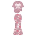 thumbnail image 1 of Girls Valentine's Day Micro Flared Pants Set With Leopard Print Short Sleeve Bow Micro Flared Pants Pink 9 Y-10 Y, 1 of 4