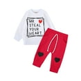 thumbnail image 1 of Girls Valentine's Day Outfits 2 Piece Love Print Long Sleeve Sweatshirt Leggings Pants Fall Winter Clothing Set Watermelon Red 18 M-24 M, 1 of 3