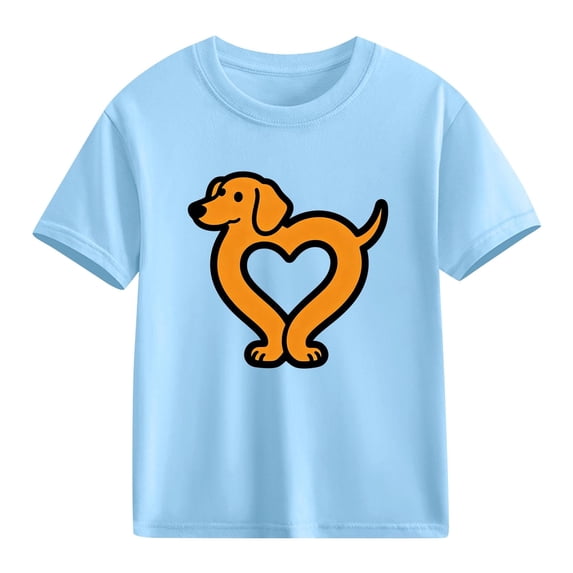 Girls Valentine's Day Shirt Blue Short Sleeve Kids Crewneck Top | Cute Heart Print Love Holiday Tee for Kids & Little Girls Valentine Outfit,Size 3 T