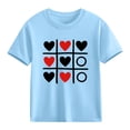 thumbnail image 1 of Girls Valentine's Day Shirt Heart Print Tic Tac Toe Tee | 100% Cotton Short Sleeve Top for Kids Age 4-10 | Cute Casual Holiday Play Outfit in Blue,Size 3 T, 1 of 9