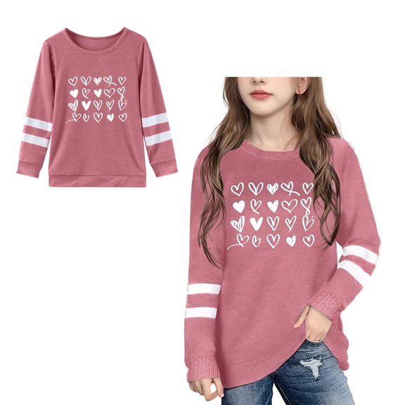 Girls Valentine's Day Shirt Long Sleeve Graphic Tops Crew Neck Casual Pullover Girls Clothing Size 8-9 Years