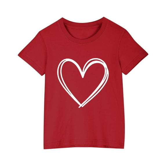 Girls Valentine's Day Shirt Short Sleeve Heart Printed Graphic Tops for Girl Summer Cotton Casual Loose Fit T-Shirt (Red 4 Years)