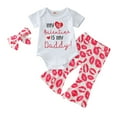 Girls Valentine's Day Summer Short Sleeve Letter Love Prints Romper
